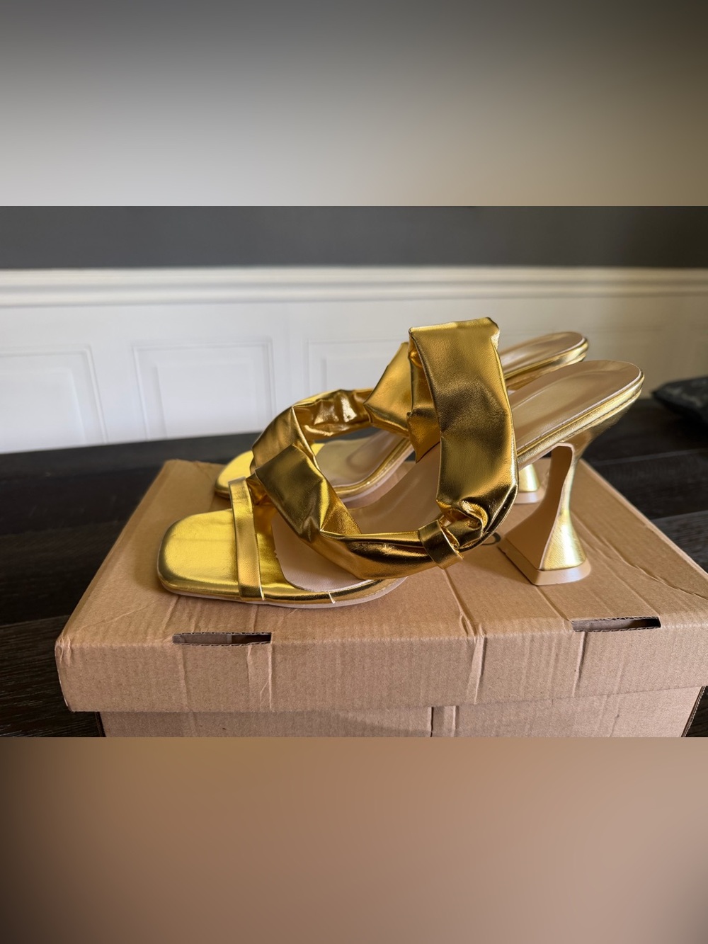 Metallic Gold Twisted-Strap Women's Heels